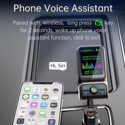 Wireless in-Car Bluetooth FM Transmitter Radio Adapter Car Kit, 1.8 Inch Display Supports TF/SD Card EQ and QC3.0 & 5V/2.4A Charging Hands-Free Calls - Image 2