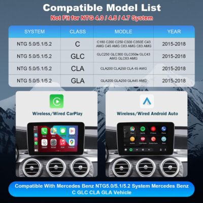 Wireless Carplay Retrofit Kit Decoder Module for Mercedes Benz NTG5.0 B C GLC CLA GLA Class W205 2015-2018 Year, Support Wireless Android Auto, Reverse Camera, Original Car OEM Control - Image 3