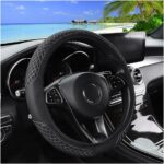 Elastic Car Steering Wheel Cover, 14.5-15 Inch Leather Non Slip Vehicle Steering Wheel Protecter Without Inner Ring, Auto Interior Protection Accessories, Universal Fit (Black)
