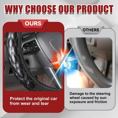 Car Steering Wheel Cover, 15 inch Elastic PU Leather Non-Slip Vehicle Steering Wheel Protector, Breathable Automotive Interior Accessories, Universal for SUV, Truck, RV (Black) - Image 5