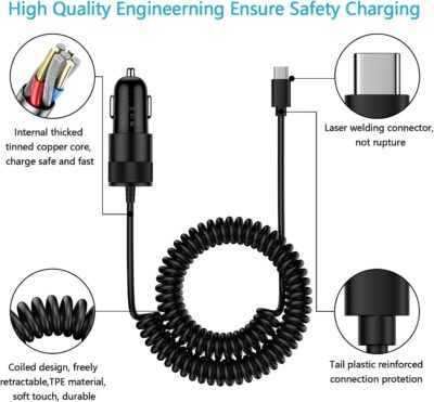 for iPhone 16e 17e 17 Pro Max Air, Fast Car Charger Adapter for iPhone 16e, 16, 16 Pro Max, 16 Plus, 15 Series, USB C Vehicle Phone Auto Automobile Plug with 2.8FT Coiled Cable Cord Fast Charging - Image 7
