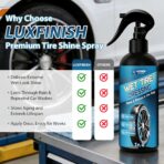 Tire Shine Spray – High Gloss Wet Look with UV Protection, Deep Black Finish for Tires & Trim, Long Lasting Car Tire Dressing for Cars Trucks SUVs Motorcycles RVs, 7oz - Image 4