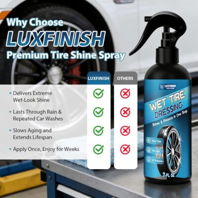 Tire Shine Spray – High Gloss Wet Look with UV Protection, Deep Black Finish for Tires & Trim, Long Lasting Car Tire Dressing for Cars Trucks SUVs Motorcycles RVs, 7oz - Image 4