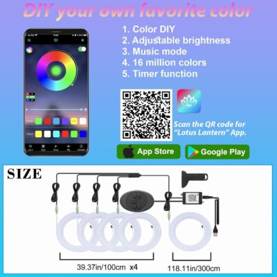 5 in 1 Car Led Strip Lights with App Control, RGB Colors Interior Car Lights, Ambient Led Lighting Kit, 4 Light Flashing Modes, USB Neon Accessories for Doors, Center Console - Image 7