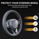 Uxcer Nappa Leather Steering Wheel Cover, Universal 14.5–15 Inch Non-Slip Breathable Steering Wheel Cover for Cars, Black - Image 6