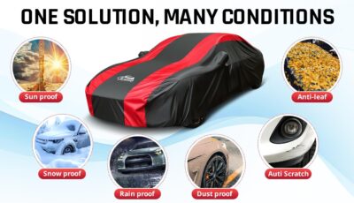 Car Cover Waterproof All Weather Protection with Red Stripe Design, Universal Fit Toyota Camry Solara, Ford Fusion, Kia Stinger Optima, Nissan Maxima, VW Passat, Subaru Legcy - Image 5