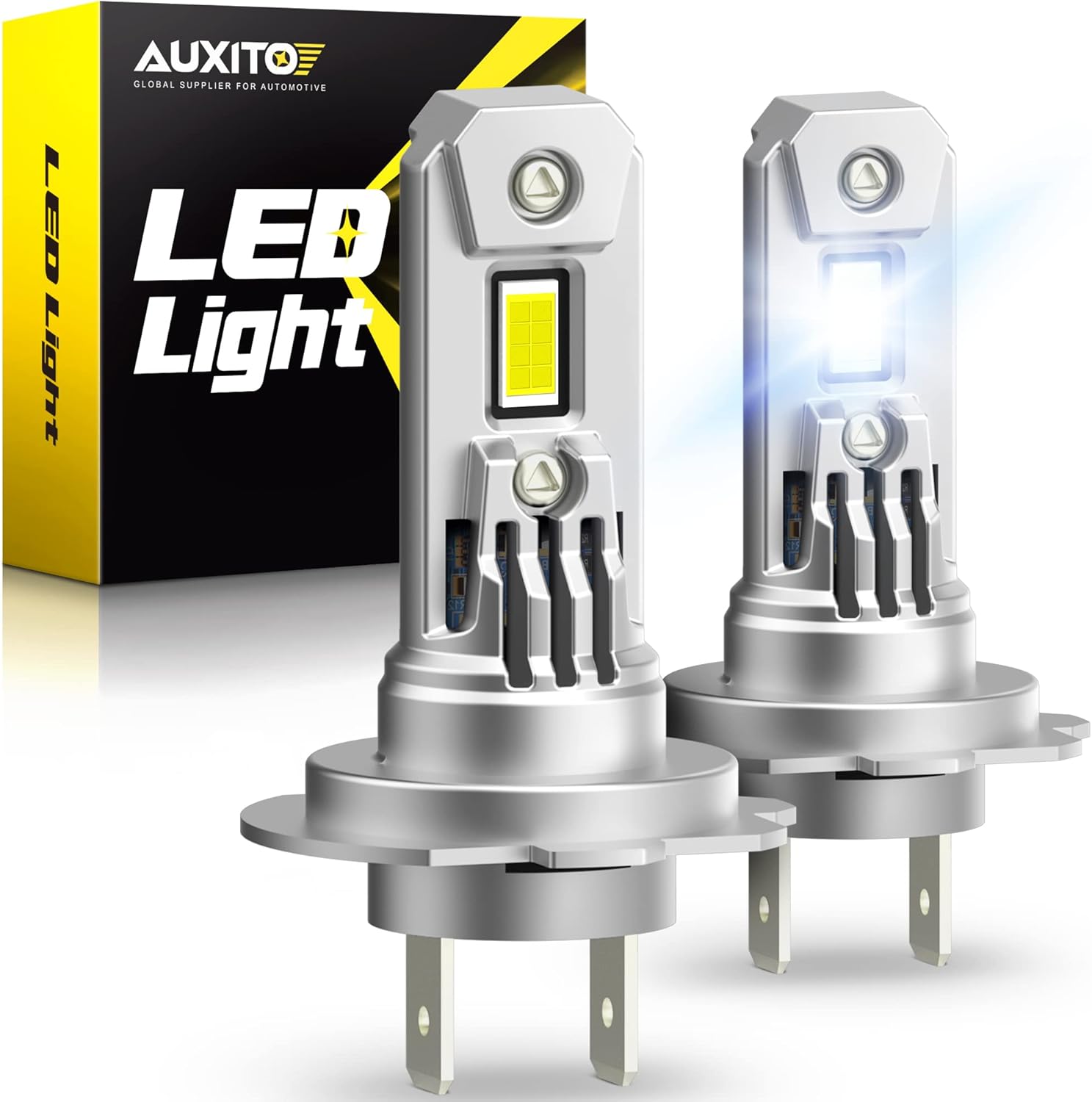 71QlPV23YdL._AC_SL1500_.jpg AUXITO UpgradedH7 LED Bulbs, 350% Brighter, 6500K White, 1:1 Mini Size, No Adapter Required, Non-Polarity, All-in-One H7ll Fog Light Bulb, Plug and Play, Pack of 2 - Image 1