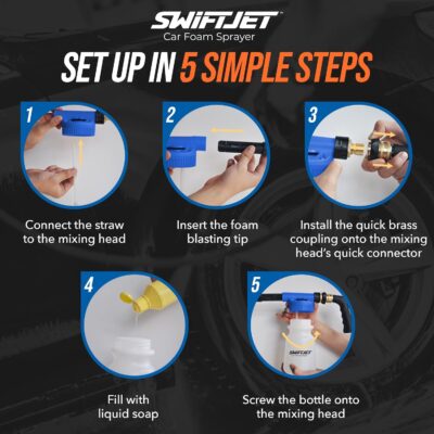 SwiftJet Car Wash Foam Gun + Microfiber Wash Mitt - Foam Cannon Works with Any Soap - Garden Hose Car Foam Sprayer - Car Wash Kit - Car Accessories Foam Blaster (Blue Foam Gun with Mitt) - Image 3