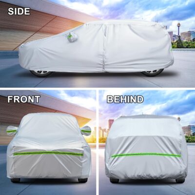 Full Car Cover Universal 6 Layers Outdoor Thicked All Weather Cover, Sunshield, Waterproof, Snow Proof, UV Proof, Scratch Proof, Bird Droppings, 6 Reflective Strips, Fits SUVs up to 180" - Image 5