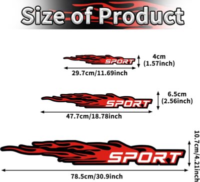 TOMALL 6Pcs Sport Flame Graphics Car Body Side Stickers Flame Racing Sports Stripe Decal for Car Universal Vinyl Self-Adhesive Decal Decoration Accessories for Truck SUV Off-Road Vehicles (Red) - Image 2