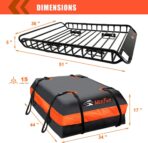 MeeFar Roof Rack Carrier Carrier Basket 51"*36"*5"+Waterproof Bag 15 Cubic Feet(44"*34"*17"),and Cargo Net with Attachment Hooks,Ratchet Straps.200 Lbs Capacity,Universal Rooftop Large Size Roof Rack - Image 4