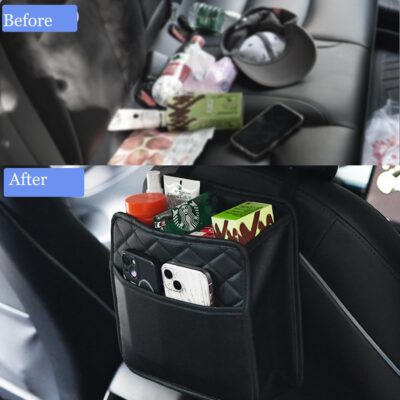 LXUNYI Car Seat Organizer,2 Pack Waterproof Pu Leather Backseat Car Organizer and Storage Bag Foldable Universal Hanging Car Seat Back Organizers for Kids & Adults Car Travel Accessories（Black） - Image 4