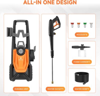 Giraffe Tools Electric Pressure Washer, 2400 PSI 2.3 GPM with 4 Quick-Connect Nozzles, 20FT Hose & Foam Cannon, Powerful Washer for Cars/Road/Driveways/Fences - Image 6