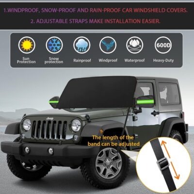 Car Windshield Cover for Ice and Snow, 600D Oxford Fabric Windshield Snow Cover Heavy Duty, Magnetic Car Anti-Snow Cover, Winter Frost Hail Protector for Most Sedan Truck SUV Van MPV (70 x 50 Inch) - Image 4