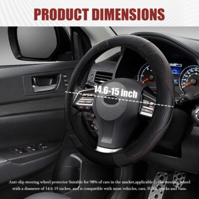 Car Steering Wheel Cover, Steering Wheel Protector, Universal 14.5-15 Inch Microfiber Leather Breathable Auto Steering Wheel Covers, Carbon Fiber Steering Wheel Cover for Women Men (Black) - Image 2