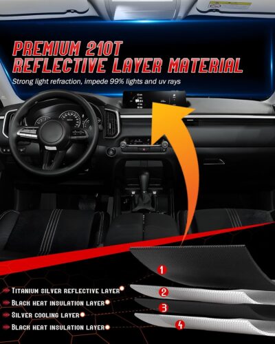 Custom Fit Windshield Sun Shade for Kia K4 2025 2026, Foldable, Easy to Install & Store, Full Coverage, 210T Reflective Fabric, Blocks 99% of UV Rays - Image 2