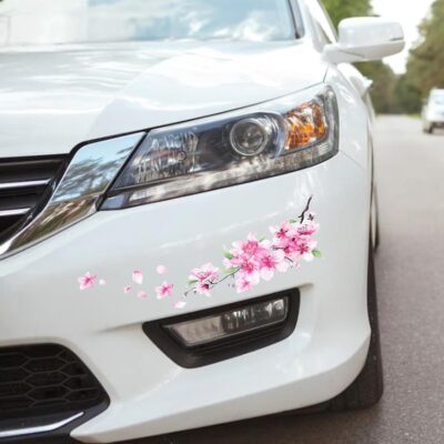 2 Pcs Cherry Blossom Vinyl Car Sticker, Car Flower Decals, Pink Sticker for Cars, Scratch Cover Pink Flower Decal for Automotive, Motocycle, Home Decor - Image 7