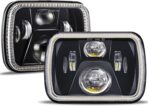 UNI-SHINE Rectangular 5x7 7x6 Inch LED Headlights Sealed Beam Headlamp Amber/White DRL Halo Angel Eyes Compatible with Jeep Wrangler YJ Cherokee XJ Truck Replacement H6054 H5054 H6054L
