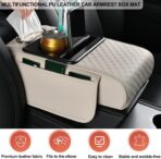 Center Console Cover,Car Armrest Cushion Multifunctional with 2 Storage Bags Cup Holder,Phone Slot,Tissue Box Slot for Most Cars Accessories Interior Organizers-Black+Red 13.8x7.9 in - Image 9