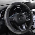 Car Steering Wheel Cover, Durable Leather Cover with Anti-Slip Lining, Carbon Fiber Microfiber PU Leather Elastic Steering Wheel Protector, Anti-Slip Breathable Parts for Autos (Grey)