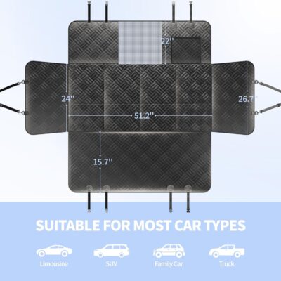 ELLINI Dog Car Seat Cover for Back Seat, Hard Bottom Back Seat Extender for Dogs, Holds 400lbs, 600D Heavy Duty Scratch-Proof Waterproof Dog Hammock for Car, SUV - Image 6