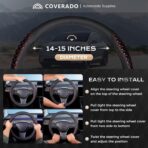 Coverado Car Steering Wheel Cover, Nappa Leather Black & Redline Steering Wheel Covers, Universal 14-15 inch, Anti-Slip, Breathable Steering Wheel Protector for Women Men - Image 5
