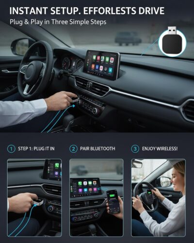 3 in 1 Wireless Carplay Adapter, Car Screen Mirroring Converter, 2026 Upgrade Mirror iOS Phone for iPhone/Airplay/Apple/Android, Bluetooth Auto Link, Wired to Wireless, Plug & Play (for iPhone) - Image 6