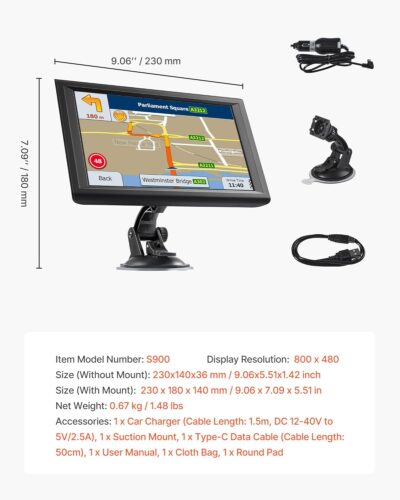 VEVOR GPS Navigator for Car, 9 inch Touch Screen 16GB GPS Navigation System with Built-in Dash Cam, Voice Turn-by-Turn Guidance, Speed and Red Light Warning, Custom Truck Routing, for Car Truck RV - Image 7