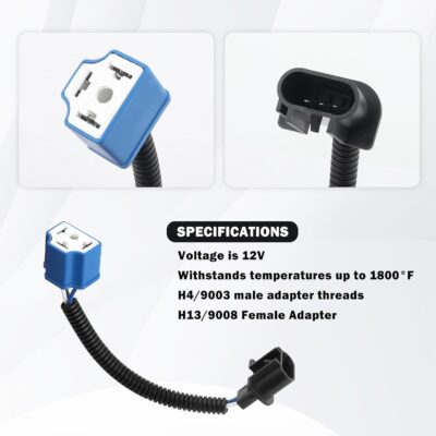 2PCS 7 Inch LED Headlight Connector Pigtail,H13 to H4 Adapter Headlight Socket,Heat Resistant Headlight Wiring Harness Compatible with Jeep Wrangler JK TJ Car Accessories - Image 3