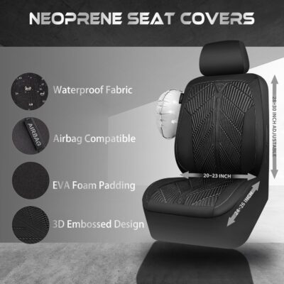 CAR PASS Waterproof Car seat covers Front Seats covers Neoprene Wetsuit, All-Weather Non-Slip Durable, Universal Fit for SUV Sedans Trucks Vans Automotive, Armrest Airbag Compatible, 3D Emboss 2 Black - Image 3