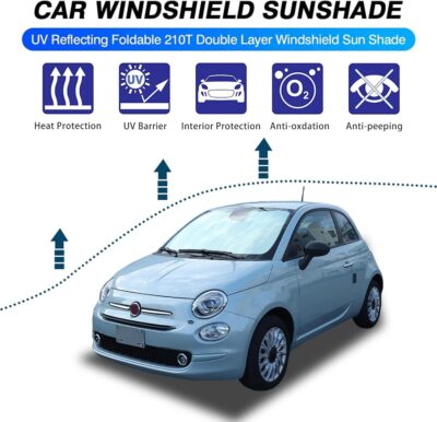 The Original Windshield Sun Shade Compatible with Fiat 500 2010-2025+ Abarth 595 2014-2024 Car Windshield Reflective Sunshade Protector Sun Shade Accessories (Silver) - Image 6