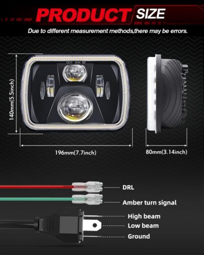 UNI-SHINE Rectangular 5x7 7x6 Inch LED Headlights Sealed Beam Headlamp Amber/White DRL Halo Angel Eyes Compatible with Jeep Wrangler YJ Cherokee XJ Truck Replacement H6054 H5054 H6054L - Image 7