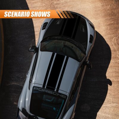 49"x 8.7" Car Hood Stripe Sticker Decal, Vinyl Auto Racing Body Side Stripe Decal, Fenders Roofs Tailgates Modified Exterior Decoration Universal for Car SUV Truck(Black) - Image 5