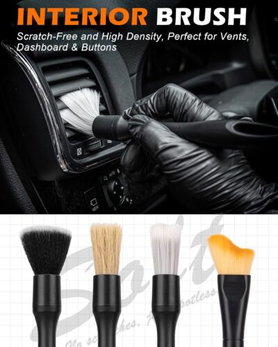 8PCS Car Detailing Brush Set, Interior Car Cleaning Kit with Dash Duster, 4 Detailing Brushes (Soft to Hard), Microfiber Towel, Cleaning Gel, for Vents, Dashboard & Leather Seats - Image 2
