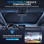JUSTTOP Car Sun Shade Windshield - Foldable Sun Car Window Shield 300T Coated Silver Cloth Reflective Polyester Material Blocks 99% UV Rays, Fits Most Windshields(Large63 x 35 in) - Image 3