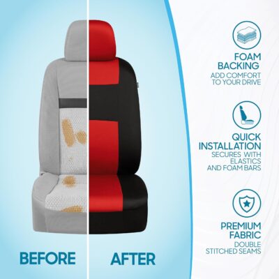 BDK PolyPro Car Seat Covers Full Set in Red on Black – Front and Rear Split Bench Seat Covers, Easy to Install, Accessories for Auto Trucks Van SUV - Image 6
