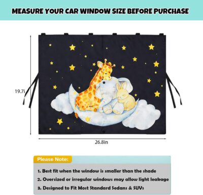 Car Window Shade for Baby, 2 Pack Double Layer with 7 Strong Magnets, Cute Giraffe & Star Design Baby Sun Shade for Car Window, Adjustable Blackout & See-Through Privacy Curtains UV Protection - Image 6