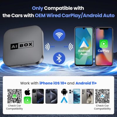 2-in-1 Wireless CarPlay Adapter & Android Auto Adapter with Netflix/YouTube/Tiktok, Mini Car Play Wireless Adapter for iPhone, Plug & Play Magic AI Box Fit for Cars with Wired CarPlay/Android Auto - Image 6
