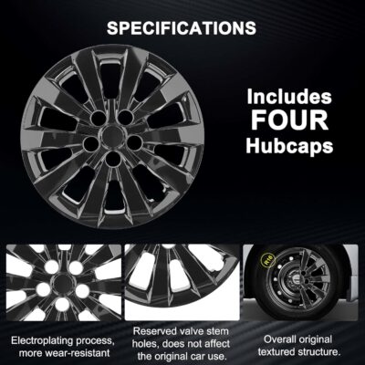 Hubcaps Compatible with Nissan Leaf 2011-2025 ;Nissan SENTRA 2013-2019,16 inch Wheel Covers;Set of 4 Packs (Glossy Black) - Image 3