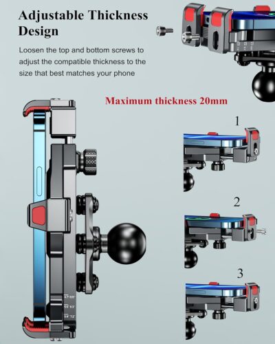 BRCOVAN 1'' Ball Aluminum Alloy Phone Mount Holder with Vibration Dampener, for Motorcycle ATV UTV Car Bike Boat Truck Scooter Fit for RAM Mounts B Size 1'' Ball Double Socket Arm, for 4.7-7.2'' Phone - Image 6