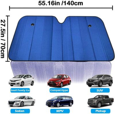 Big Hippo Car Windshield Sun Shade UV Rays Sun Visor Shade,Auto Front Car Window Shades Protector Folded Sun Shield Shade,Keeps Vehicle Cool - Blue (Size: 55.16"X 27.5") - Image 2