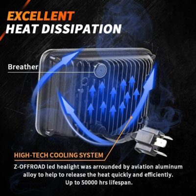 Z-OFFROAD 2pcs 60W 4x6 LED Headlights DOT Approved H4656 H4651 H4652 H4666 H6545 Sealed Beam Rectangular Headlamp for Freightliner KW Peterbilt Oldsmobile Cutlass Trucks - Chrome - Image 5