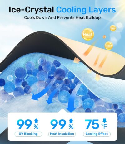 Zanch 2025 Upgraded Car Windshield Sun Shade [Cool Down by 75℉ ] with Heat Insulation Coating, Foldable Sunshade Umbrella with Flexible Handle & Ribs, Large (34''x61'') for Large SUV, Truck, Van - Image 4