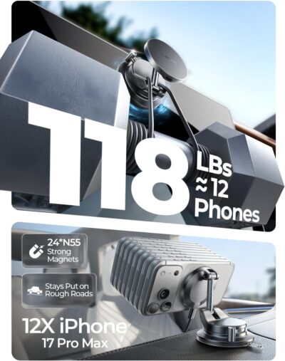 LISEN 15W Magsafe Car Mount Charger, Magnetic Wireless Car Charger, Suction Phone Mount, Vacuum Magnetic Phone Holder for Car Mount for iPhone 17 Pro Max 16 15 14 13 12, Samsung S26/S25, Pixel 10 Pro - Image 7