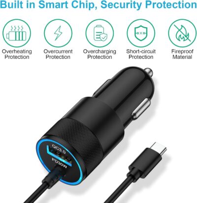 48W USB C Fast Car Charger for Samsung Galaxy Z Fold 7 6 5 4 3 Flip 7 FE 6 5 4 3 5G, Z Trifold, Tri Fold, S24 S23 S22 S21 Ultra FE Plus 5G, Vehicle Phone Adapter Auto Automobile Plug Type C 3ft Cable - Image 3
