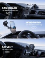 Lamicall Car Phone Holder [3-in-1 Pro Version Suction Cup] 360° Rotation Phone Holders for Your Car [Metal Hook] Cell Phone Car Mount Dashboard Vent Windshield for iPhone 17 16 15 Pro Max Smartphone - Image 2