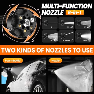 Pressure Washer Battery Powered 3000mAh, Portable Cordless Power Washer 652PSI, Handheld Car Pressure Washer with 6-in-1 Nozzle,17FT Drain Hose, Power Cleaner for Patio Floor Fence Deck Indoor Black - Image 4