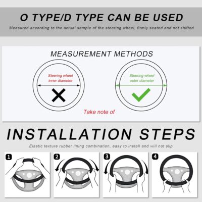 Car Steering Wheel Cover, 15 Inches Leather Comfy Grip Steering Wheel Protector with 3D Honeycomb, Anti-Slip D-Shaped Wheel Wrap Cover for Most Vehicles, Car Accessories (Black) - Image 3