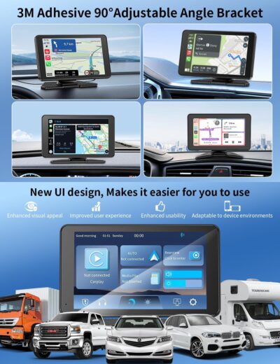 Carplay Screen for Car, 7" HD Portable Car Stereo Touch Screen with Wireless Android Auto, Backup Camera with LED/Mirror Link/Voice Control/Bluetooth/GPS/AUX/FM Satellite Radio for All Vehicles - Image 8