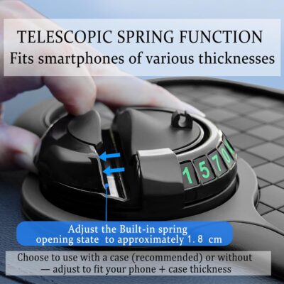 Multifunction Car Anti-Slip Mat Car Dashboard Mat 360° Rotating Adjustable Phone Holder with Hidden Parking Number Plate PVC Grid Style Mat - Image 4